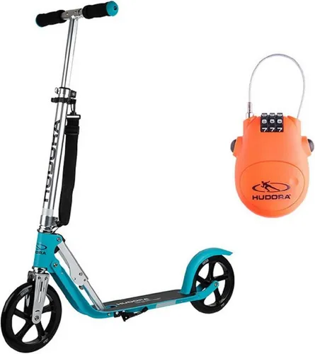 Hudora Cityroller BigWheel® 205 - Hochwertiger Scooter mit Kabelschloss - Cityroller für Kinder und Jugendliche, höhenverstellbar und zusammenklappbar, ideal für Schule und Freizeit, mit sicherheitsoptimierten Features und RX-Technologie für verbessertes Handling.