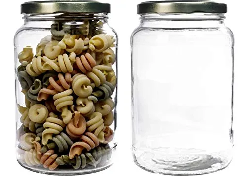 mikken Einmachglas 2er Set 1,7 Liter mit Schraubverschluss (Gold), Vorratsglas, Glasdose inkl. Beschriftungsetiketten