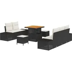 vidaXL 8-tlg. Garten-Sofagarnitur mit Kissen Schwarz - Gartenmöbel-Set für bis zu 6 Personen, modulare Anordnung für flexible Nutzung und elegantes Design, ideal für entspannte Abende im Freien.