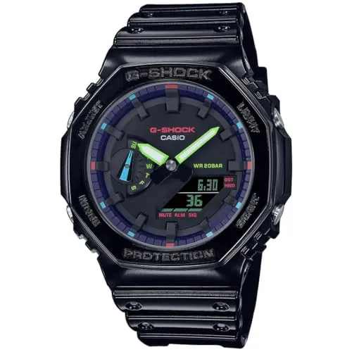 G-SHOCK GA-2100RGB-1AER Uhr schwarz - Robuste Sportuhr - Chronographen, wasserfest und mit stoßfestem Design, ideal für aktive Lebensstile und Outdoor-Abenteuer.