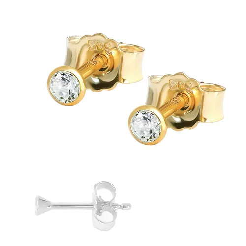 NKlaus Paar Ohrstecker 2,0mm Gelbgold 585 - Elegante Ohrringe mit Zirkonia - Ohrringe für Damen | Zeitloses Design aus 14 Karat Gelbgold mit funkelndem Zirkonia, leicht und komfortabel für den ganzen Tag, ideal als Geschenk.