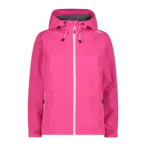 CMP Fuchsia Damen Regenjacke mit fester Kapuze - Regenjacke mit Clima Protect Membran, wasserdicht (WP 10.000) und atmungsaktiv (MVP 4.000). Praktisch zusammenklappbar, ideal für Outdoor-Aktivitäten.
