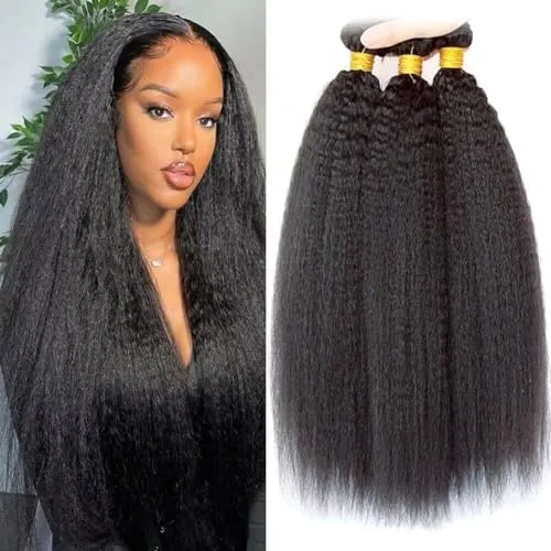 10A Brazilian Hair Bundle Kinky Straight Human Hair 3 Bundles Brasilianische Haare Bündel Echthaar Weave Menschliche Haare 100% Unprocessed Virgin Human Hair Weave Natural Black Color 8 10 12 Zoll