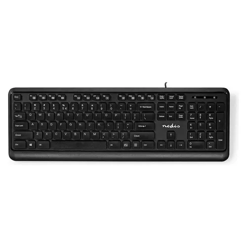 Nedis Kabelgebundenes Keyboard | USB-A | Multimedia | QWERTY | US-Layout | Numerische Tastatur (Eng. Int., Kabelgebunden) (KBMU200BKUS)
