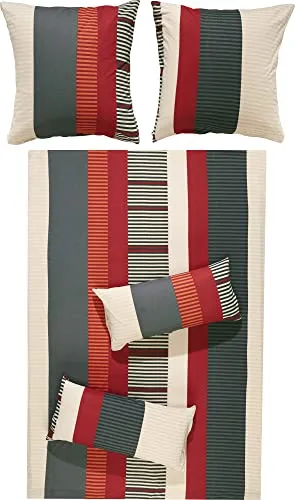 REDBEST Bettwäsche Single-Jersey rot-anthrazit Größe 1x 155x200 cm + 1x 80x80 cm