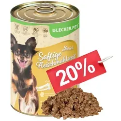g Lecker.Pet® Josie's Saftige Fleischmahlzeit Sensitiv mit Pute & Reis - Hundefutter für empfindliche Mägen, 64% frisches Putenfleisch, frei von Farb- und Konservierungsstoffen, ideal für ernährungssensible Hunde.