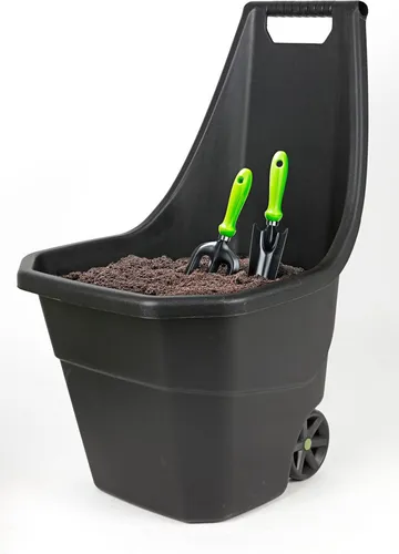 Gartenkarre schwarz - Gartentrolley für vielseitigen Einsatz - Schubkarre aus robustem Kunststoff mit 50 Liter Kapazität, ideal für den Transport von Gartenmaterialien und Werkzeugen.