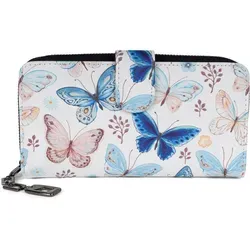 styleBREAKER Damen Geldbörse mit buntem Schmetterling Muster, Vintage Design, Reißverschluss, Portemonnaie 02040156 - Weiß