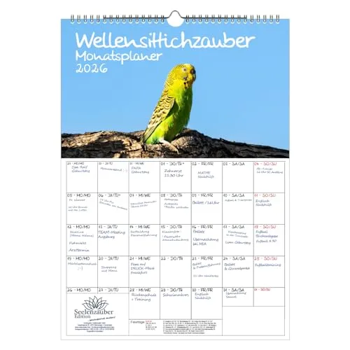 Wellensittichzauber Planer DIN A3 Kalender für 2026 Wellensittiche - Seelenzauber