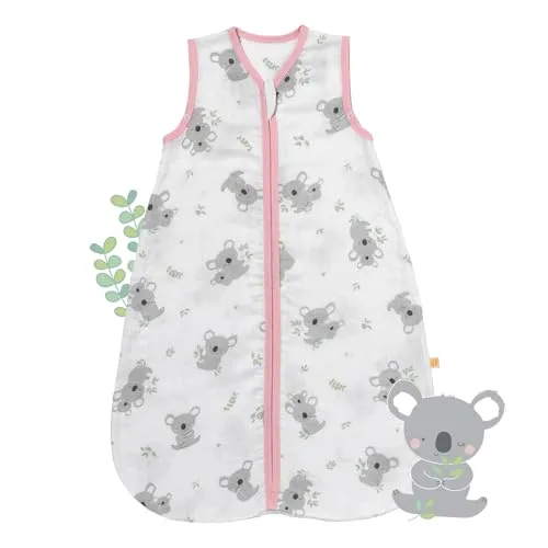 schlummersack Schlafsack Baby Sommer 70 cm dünn Bambus-Musselin Koala | Babyschlafsack Sommer 0.5 Tog 0 5 Tog Baby Schlafsack Sommer | Sommer Schlafsack Baby ungefüttert