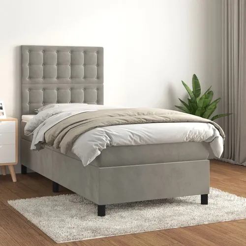 The Living Store Boxspringbett mit Matratze Hellgrau 80x200 cm Samt