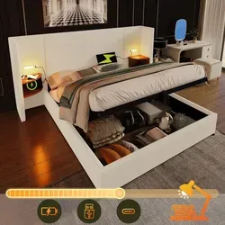 STILVORA Stauraumbett 160×200cm Polsterbett Doppelbett mit Bettkasten,Leselampe und USB Type-C,Bettgestell mit Lattenrost aus Massivholz,Cordstoff... - Beige