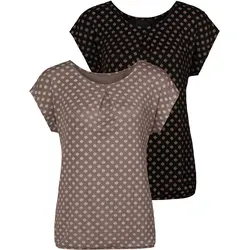 Lascana Damen Kurzarmshirt mit Faltendetail - Tops, T-Shirts & Blusen für Damen – Modisches Kurzarmshirt mit Ethno-Druck und Gummizug im Bund für eine bequeme, lockere Passform.