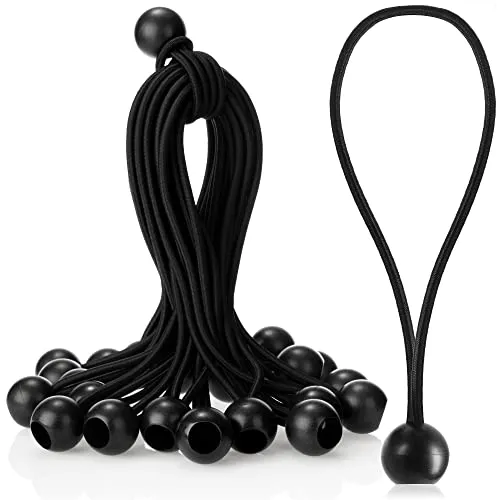 com-four® 25x Planenspanner mit Kugel - Spanngummi für Banner, Plakate, Zelte, Planen, Pavillion - Zeltspanner für Camping - Gummispanner - Expanderschlinge - Zeltgummi (schwarz - 25 Stück)