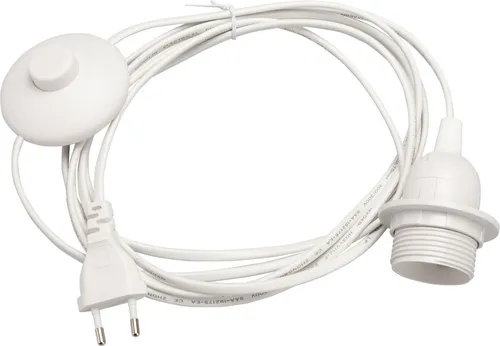 E27 Lampenfassung mit Fußschalter Netzkabel 3,5m Lampenaufhängung Sokel 350WS weiß