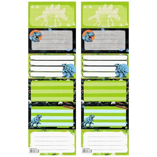 Dinosaurier Notizbuchaufkleber, Schulbuch Namensaufkleber, selbstklebende Aufkleber SET 12 STICKERS (Dinosaurier B)