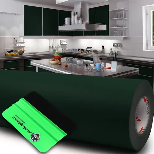 Finest Folia 10m x 63cm Plotterfolie Dunkelgrün Matt - Klebefolie für Möbel und Dekoration, ideal für glatte Oberflächen. Wasserfest, selbstklebend und ablösbar, inklusive Rakel für einfache Verarbeitung.