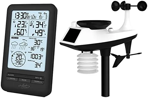 infactory Funk-Wetterstation mit Profi-Außensensor - Wetterstation mit Regenmesser, bietet präzise Wettervorschau und Hygrometer für optimale Planung und Komfort im Alltag.