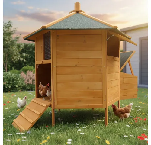 Mucola Kleintierkäfig Gefügelstall XXL für 5-8 Hühner - Käfige für Outdoor-Nutzung, stabiler Satteldach-Design aus Fichte, ideal für gesunde Hühnerhaltung und optimalen Schutz.