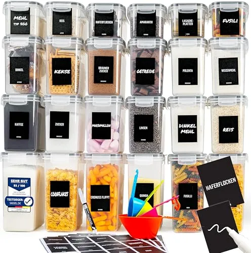 Deco haus® Vorratsdosen mit Deckel luftdicht 24er Set - Aufbewahrungsbox Küche mit Deckel - Vorratsbehälter Küche Aufbewahrung & Organisation - Kitchen Storage & Organisation - Für Nudeln, Müsli, Mehl