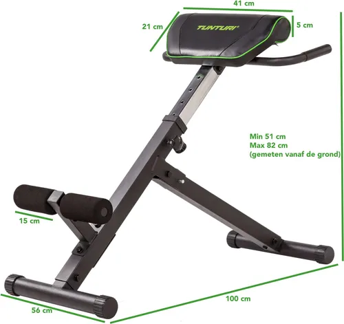 Tunturi Rückentrainer CT40, Hyperextension Bank, verstellbarer Roman Chair mit 7 Positionen, zusammenklappbar