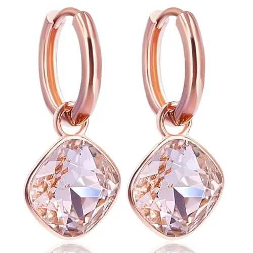 Rosegold Creolen Rosa Charm Anhänger Markenkristallen Ohrringe 925 Sterling NOBEL SCHMUCK
