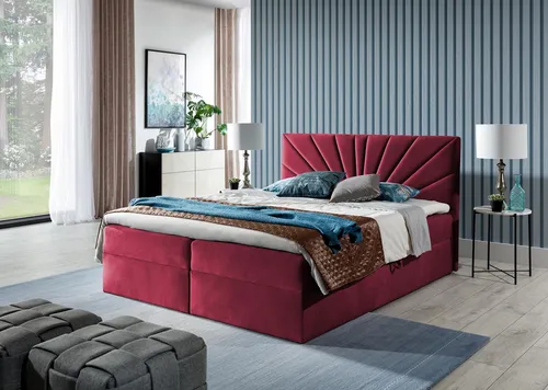 Boxspringbett Rot mit Bettkasten - Modernes Doppelbett für Ihr Schlafzimmer - Elegantes Boxspringbett in Rot, inkl. Matratze und praktischem Bettkasten. Ideal für stilvolle Schlafzimmer, bietet Komfort und Stauraum.