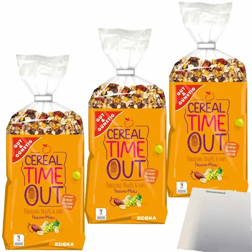 Gut&Günstig Früchte-Müsli mit 32% Fruchtgehalt 3x1000g Packung usy Block