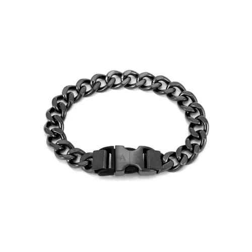 Armani Exchange Herren Edelstahl Armband - Elegantes Armband aus gebürstetem Edelstahl in Schwarz, 195MM lang und 8MM breit, perfekt für stilbewusste Männer.