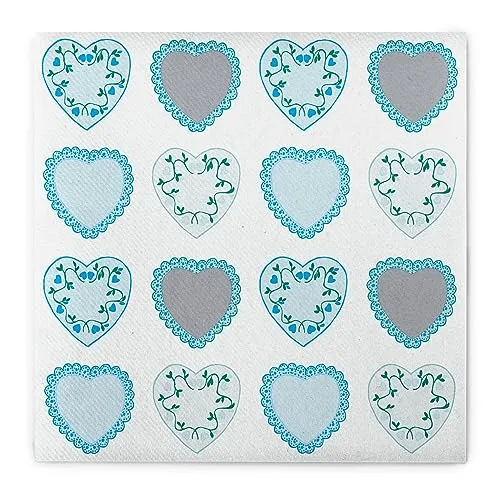 Sovie HOME Airlaid Serviette SWEET LOVE in Blau, 40 x 40 cm, 1/4 Falz, 12 Stück, romantische Herzen mit Floraldesign, saugstark & stofähnlich, Ideal für Babyshower, Taufe, Hochzeit