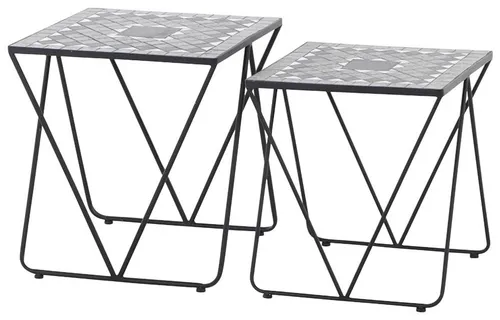 Siena Garden Mosaikbeistelltisch-Set Como, 2-teilig, Schwarz - Gartentische mit handgefertigtem Fliesenmosaik, witterungsbeständig und ideal für stilvolle Arrangements auf Terrasse oder im Wohnraum.