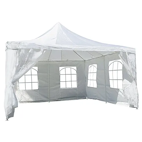 Nexos Hochwertiges Festzelt Partyzelt Pavillon 4 x 4 m weiß mit Seitenteilen für Garten Terrasse Feier Markt als Unterstand Plane wasserdicht PE Dach 250 g/m² beschichtete Stahlrohre