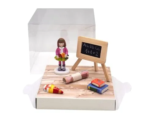 ZauberDeko Geschenkbox Geldgeschenk zur Einschulung - Aufbewahrungsbox für Geldgeschenke mit hochwertiger Dekofigur und Schultafel, ideal zur Einschulung und als kreative Überraschung für Mädchen.