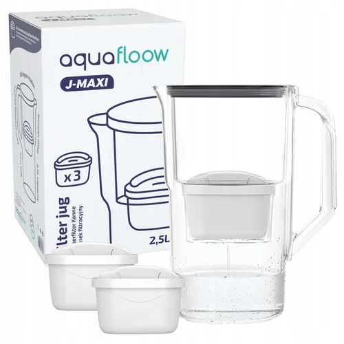 Wasserfilter Kanne Kunststoff 2,5 L mit 3 Kartuschen AquaFloow J-MAXI schwarz
