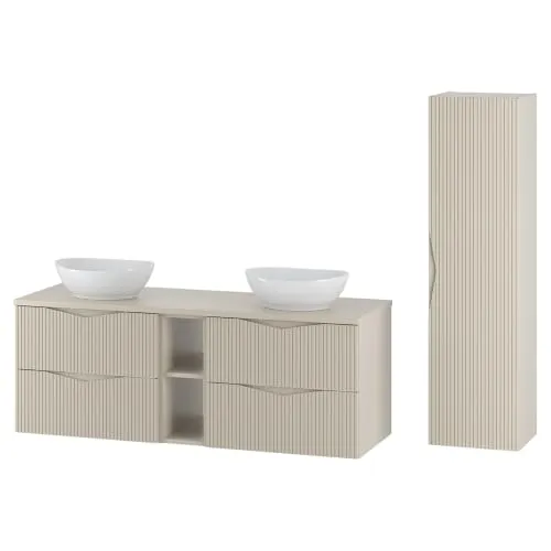 Lomadox Badmöbel-Set 2-teilig mit 140 cm Waschtisch in Beige