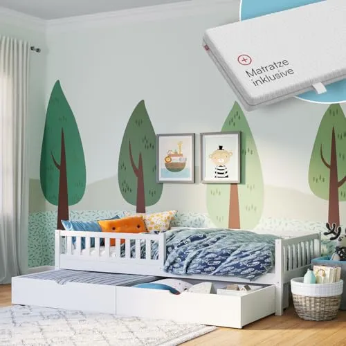 Bellabino Kinderbett Vils 90x200 cm mit Schublade in weiß von Bellabino