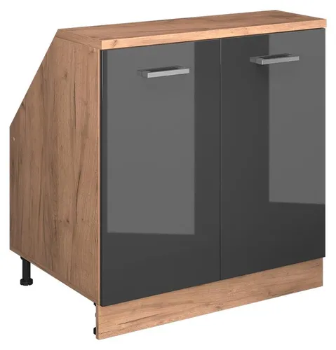 Vicco Unterschrank R-Line, Anthrazit Hochglanz/Goldkraft Eiche, 80 cm mit 2 Türen