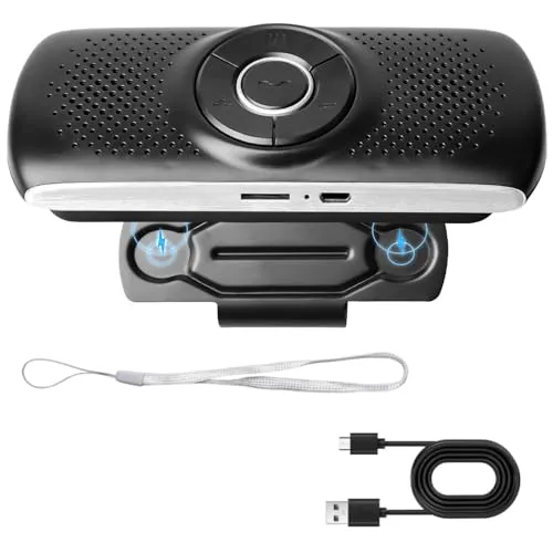 GOMETY Freisprecheinrichtung für Auto, 5.0 Bluetooth mit Clip Integriertes Mikrofon Lautsprecher TF-Kartenslot für GPS Musik Telefon Automatische Wiederverbindung, Unterstützung Siri Google Assistant