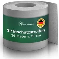 Novatool PP Sichtschutzstreifen 26m für Doppelstabmattenzaun - Grau - Hochwertiger Sichtschutzstreifen aus langlebigem Polypropylen, ideal für Privatsphäre im Garten oder auf dem Balkon. 100% recyclingfähig und einfach einzufädeln. 26m Länge, passend für 10 Streifen.
