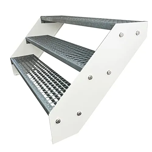 Kaminbau Mierzwa Premium Stahl Treppe 3 Stufen Verzinkt & Weiß Pulverbeschichtet 80 cm - Wetterfeste Gartentreppe mit korrosionsgeschütztem Stahl. Ideal für verschiedene Anwendungen im Außenbereich. Einfache Montage und Made in Germany – Qualität, auf die Sie sich verlassen können.