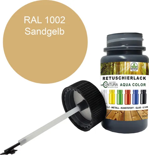 Reparaturlack Lackstift RAL Lack Pinselflasche 50ml. Farbe Holz Metall Möbel Auto Bad Retuschierlack - RAL 1002 Sandgelb