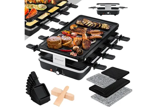 KESSER Raclette Tischgrill für 8 Personen - 1200W Partygrill - Raclette Grill für bis zu 8 Personen, ideal für gesellige Abende. Mit antihaft-beschichteten Pfännchen und Natursteinplatte für perfektes Grillvergnügen.