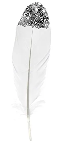 Deko- Federn ca 15-20 cm. 6 x Feder mit Glitter. Spitzen beglittert. Silber -04