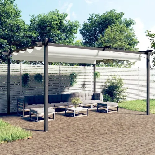 The Living Store Pavillon mit Ausziehbarem Dach 4x3 m Creme
