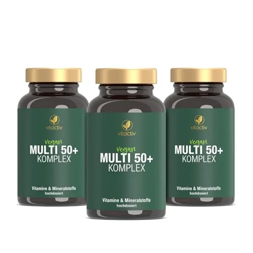 VITACTIV Multi 50 plus - Multivitamin Komplex Menschen ab 50 - Vitamine, Mineralien, Spurenelemente - Vitamin B, C, E, K, D, Magnesium, Kalzium, Zink - Hochdosiert, Hormonfrei, ohne Jod - 180 Kapseln