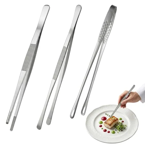 Stück Kochpinzette Set, 30cm 28cm Profi Grillpinzette Küchenpinzette | Edelstahl, Fleischpinzette Pinzette Küche für Kochen Grillen Essen Servieren 3