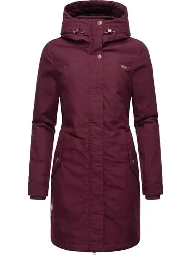 Ragwear Damen Warmer Winter Parka Jannisa Intl Wine Red Gr. L - Funktionsjacke mit Kapuze und kuscheligem Teddyfell, wasser- und windabweisend, ideal für kalte Herbst- und Wintertage – ein modischer Allrounder für jeden Anlass!