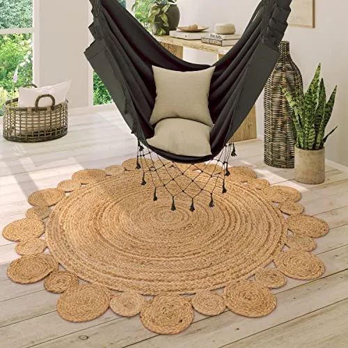 Paco Home Rundteppich Jute 200 cm - Handgefertigter Naturteppich im Boho und Ethno Look, ideal für jedes Zimmer. Hergestellt aus 100% Jute mit CARE & FAIR Label gegen Kinderarbeit.