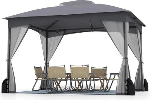 GOPLUS Pavillon 365 x 300 cm mit Doppeldach und Reißverschlüssen
