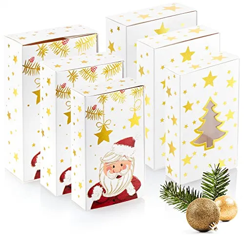 com-four® 6-teiliges Geschenkschachtel-Set in 3 Größen - Geschenkboxen mit Weihnachtsmotiven - Faltbox aus stabilen Pappkarton - faltbare Pappbox (6 Stück - Sterne/Tanne/Santa)